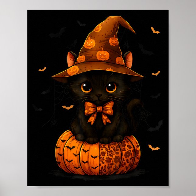 Süße schwarze Katze Kürbis Saison Herbst Poster (Vorne)