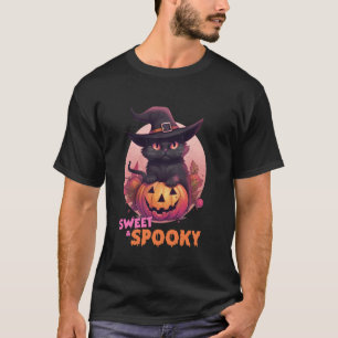 Süße schwarze Katze & Kürbis süße gruselige Vollmo T-Shirt