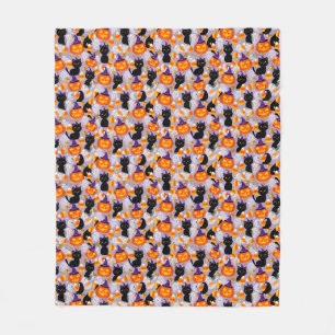 Süße schwarze Katze, Kürbisse und Candy Corn Fleecedecke
