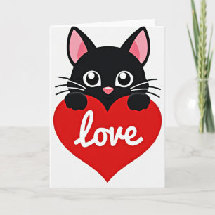 Süße schwarze Katze Liebesherz Karte