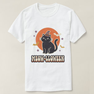 Süße schwarze Katze Meow-lloween Retro-Hexenhut-Ku T-Shirt