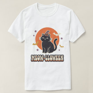 Süße schwarze Katze Meow-lloween Retro-Hexenhut-Ku T-Shirt