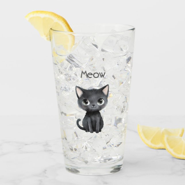 Süße schwarze Katze Miauen Glas (Vorderseite Ice)