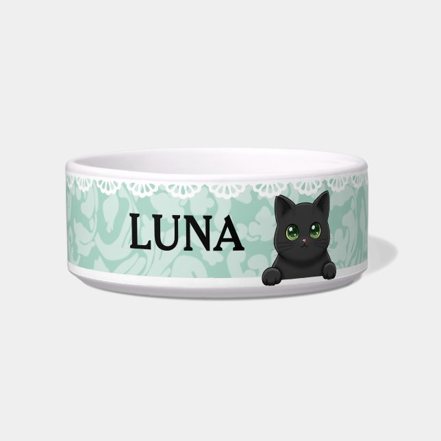 Süße schwarze Katze Mint benutzerdefinierter Name Napf (Vorderseite)