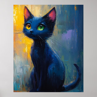 Süße schwarze Katze mit 2 Augenfarben Poster