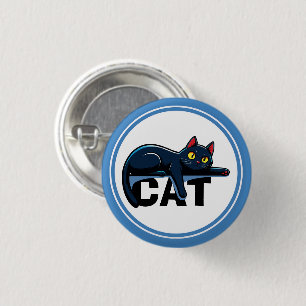 Süße schwarze Katze mit blauem Rahmen runder Pin-B Button