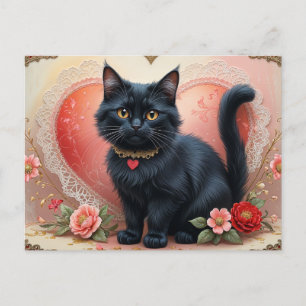 Süße schwarze Katze mit Blumen  Postkarte