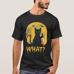 Süße schwarze Katze mit blutigem Messer Vollmond K T-Shirt