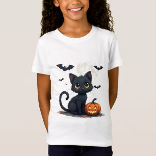 Süße schwarze Katze mit Fledermäusen Halloween 🎃 T-Shirt