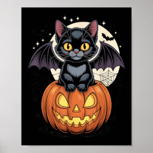 Süße schwarze Katze mit Fledermausflügeln Jack O L Poster