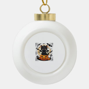 Süße schwarze Katze mit Fledermausflügeln Kürbis F Keramik Kugel-Ornament