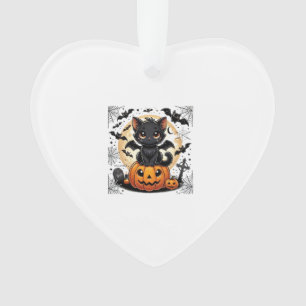 Süße schwarze Katze mit Fledermausflügeln Kürbis F Ornament
