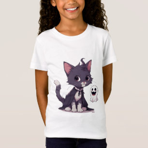 Süße schwarze Katze mit Halloween-Geistercape 👻 T-Shirt