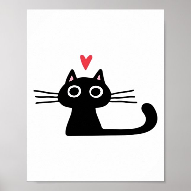 Süße schwarze Katze mit Herz  Kätzchen Valentinsta Poster (Vorne)