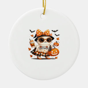 Süße schwarze Katze mit Hexenhut � Kawaii Hallowee Keramik Ornament