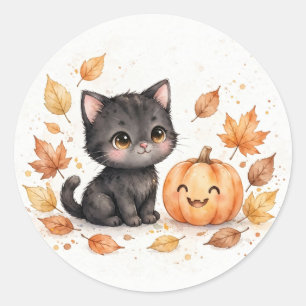 Süße schwarze Katze mit Kürbis Halloween Runder Aufkleber