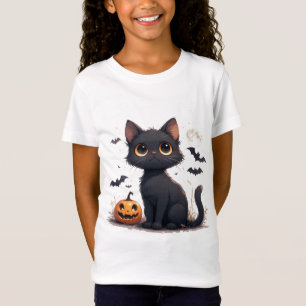 Süße schwarze Katze mit Kürbis Halloween 🎃 T-Shirt