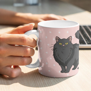 Süße schwarze Katze mit langen Haaren Mama Persona Kaffeetasse