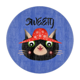 Süße schwarze Katze mit Pilzhut Whimsical Schneidebrett