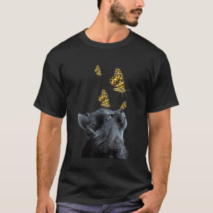 Süße schwarze Katze mit Schmetterling Katzenadopti T-Shirt