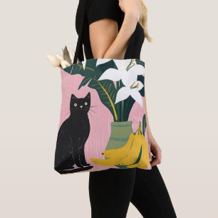 Süße schwarze Katze mit weißer Blume