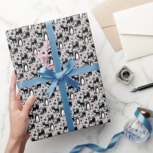 Süße schwarze Katze nahtloses Muster auf einem hel Geschenkpapier