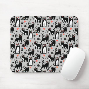 Süße schwarze Katze nahtloses Muster auf einem hel Mousepad