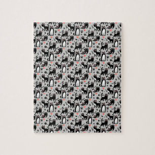 Süße schwarze Katze nahtloses Muster auf einem hel Puzzle