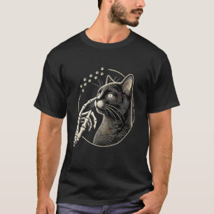 Süße schwarze Katze Nase Skeletthand Lustiges Hall T-Shirt