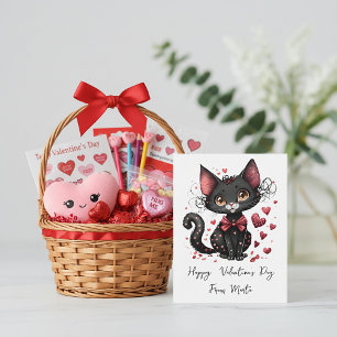 Süße schwarze Katze personalisiertes Valentinstag- Feiertagskarte