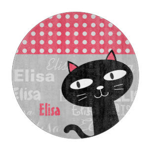 Süße schwarze Katze rosa Punkte Fügen Sie Ihren Na Schneidebrett