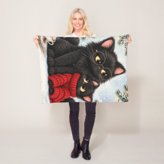 Süße schwarze Katze roter Pullover Fleece-Decke -  Fleecedecke