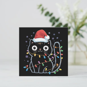 Süße schwarze Katze Santa Weihnachtslichter Meow K Feiertagskarte