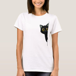 Süße schwarze Katze schaut um die Ecke | Lustig T-Shirt