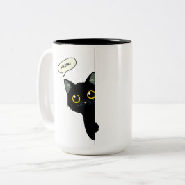 Süße schwarze Katze schaut um die Ecke | Lustig Zweifarbige Tasse