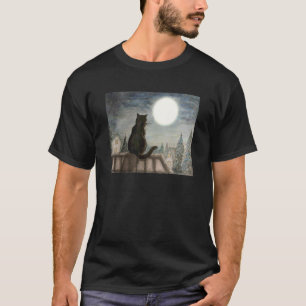 süße schwarze Katze sitzend Mond betrachtend Kätzc T-Shirt