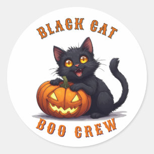 Süße schwarze Katze sitzt auf Kürbis Halloween 🎃 Runder Aufkleber