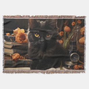 Süße schwarze Katze und Blumen Decke