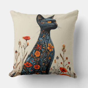 Süße schwarze Katze und Blumen Kissen