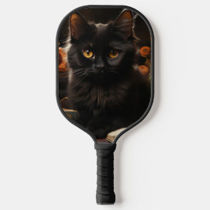 Süße schwarze Katze und Blumen Pickleball Schläger