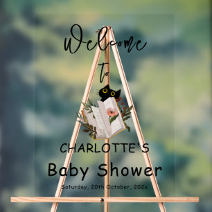 Süße schwarze Katze und Buch Baby Shower Willkomme Acrylschild