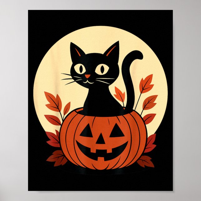 Süße schwarze Katze und Jack O Lantern Kürbis Poster (Vorne)