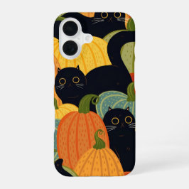 Süße schwarze Katze und Kürbis Halloween Nahtlos  iPhone 16 Hülle