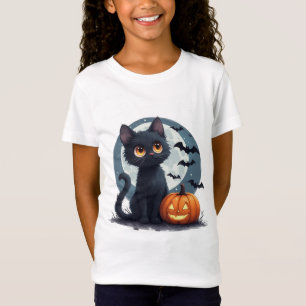 Süße schwarze Katze unter dem Vollmond Halloween � T-Shirt