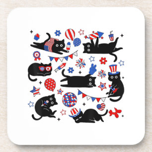 Süße schwarze Katze USA-Flagge Feuerwerk patriotis Getränkeuntersetzer