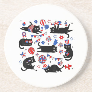 Süße schwarze Katze USA-Flagge Feuerwerk patriotis Getränkeuntersetzer