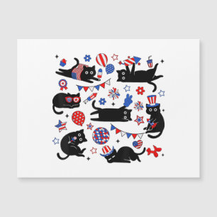 Süße schwarze Katze USA-Flagge Feuerwerk patriotis Magnetkarte