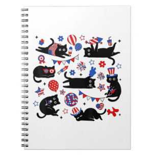 Süße schwarze Katze USA-Flagge Feuerwerk patriotis Notizblock