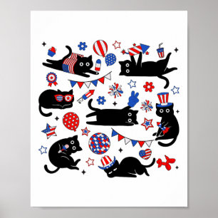 Süße schwarze Katze USA-Flagge Feuerwerk patriotis Poster