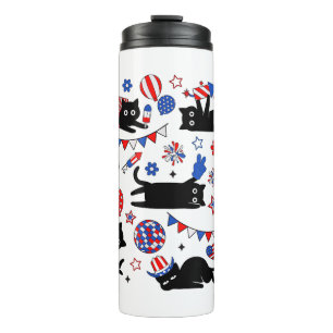Süße schwarze Katze USA-Flagge Feuerwerk patriotis Thermosbecher